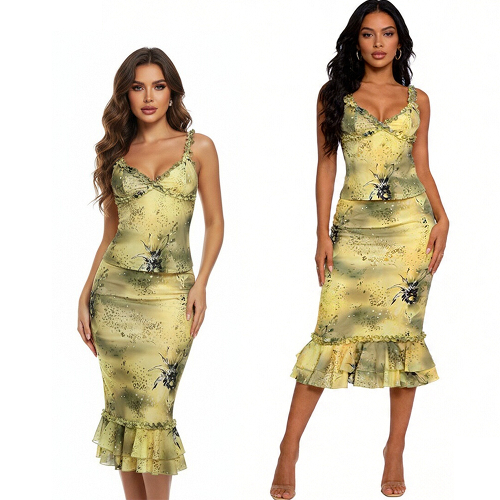 Midi Skirt Floral - Conjunto Feminino de 2 Peças com