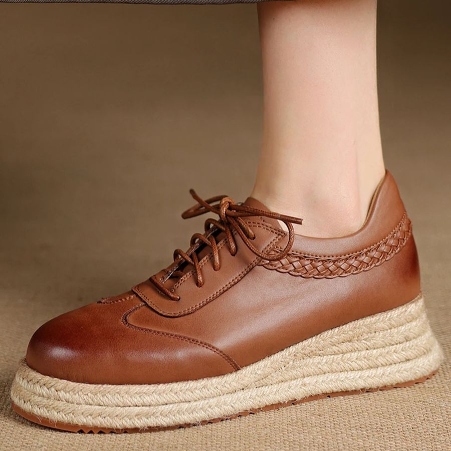 Wedge Espadrille Women - EAGSITY Couro de Vaca marrom oxford