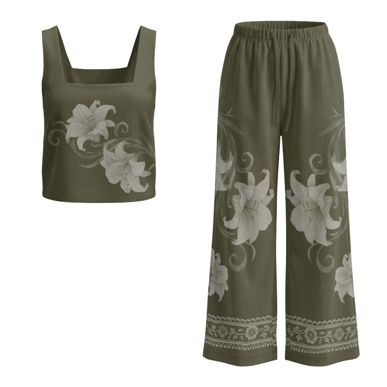 Linen Pant Wide - INSTANTARTS Conjunto de colete de linho
