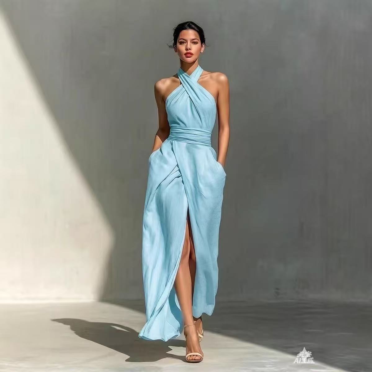 Maxi Dress Halter - Vestido longo boho elegante com fenda