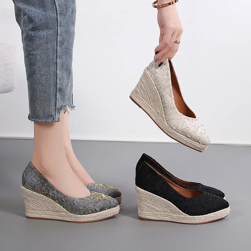 Sapatos de Salto Alto com Plat - Wedge Espadrille Women avaliação e preço