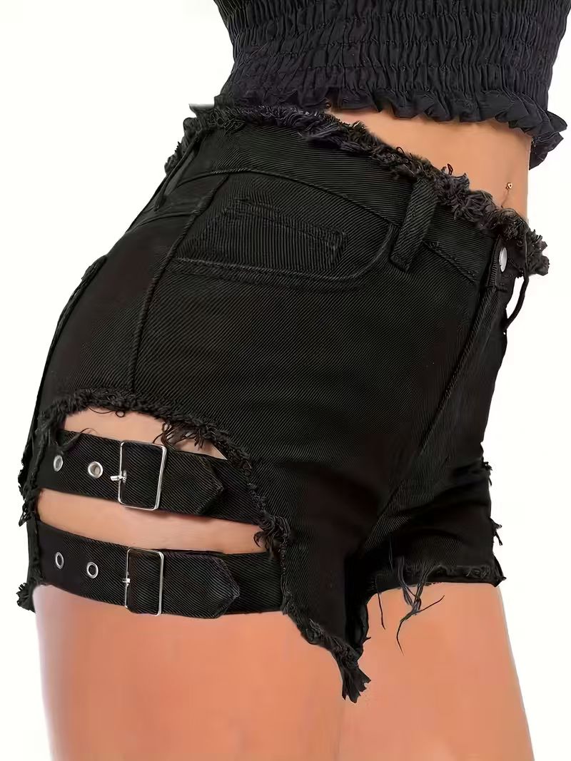 Shorts Jeans Feminino Preto Ci - Shorts Denim Frayed avaliação e preço