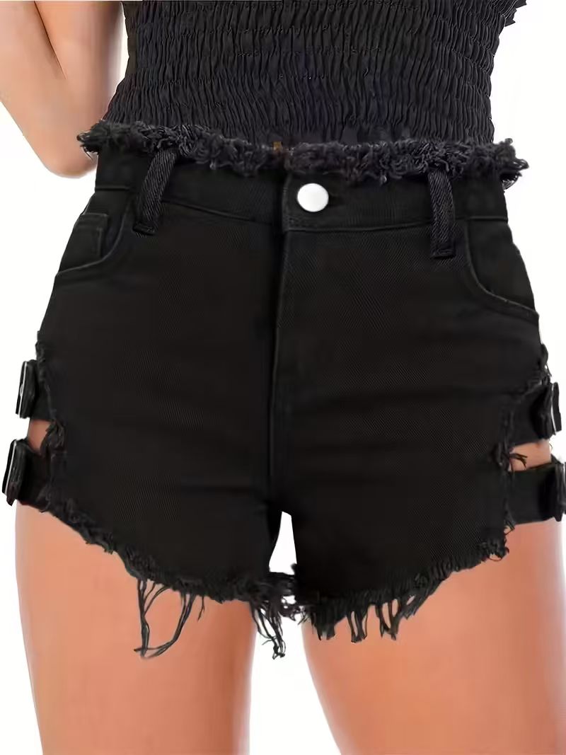 Shorts Jeans Feminino Preto Ci - Shorts Denim Frayed avaliação e preço