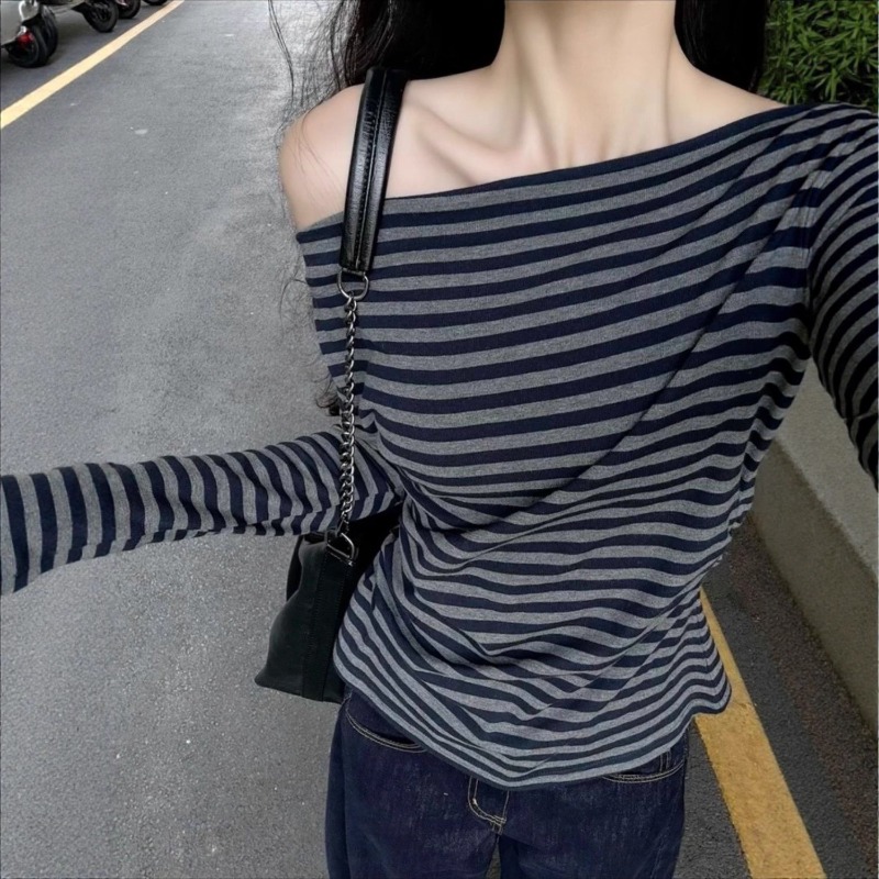 Blusa Feminina Vintage Listrad - Blouse Off Shoulder avaliação e preço
