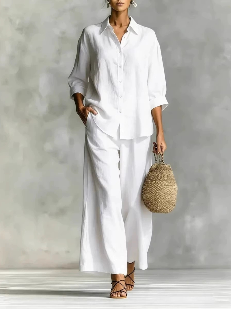 Conjunto Casual Feminino Novo  - Linen Pant Wide avaliação e preço
