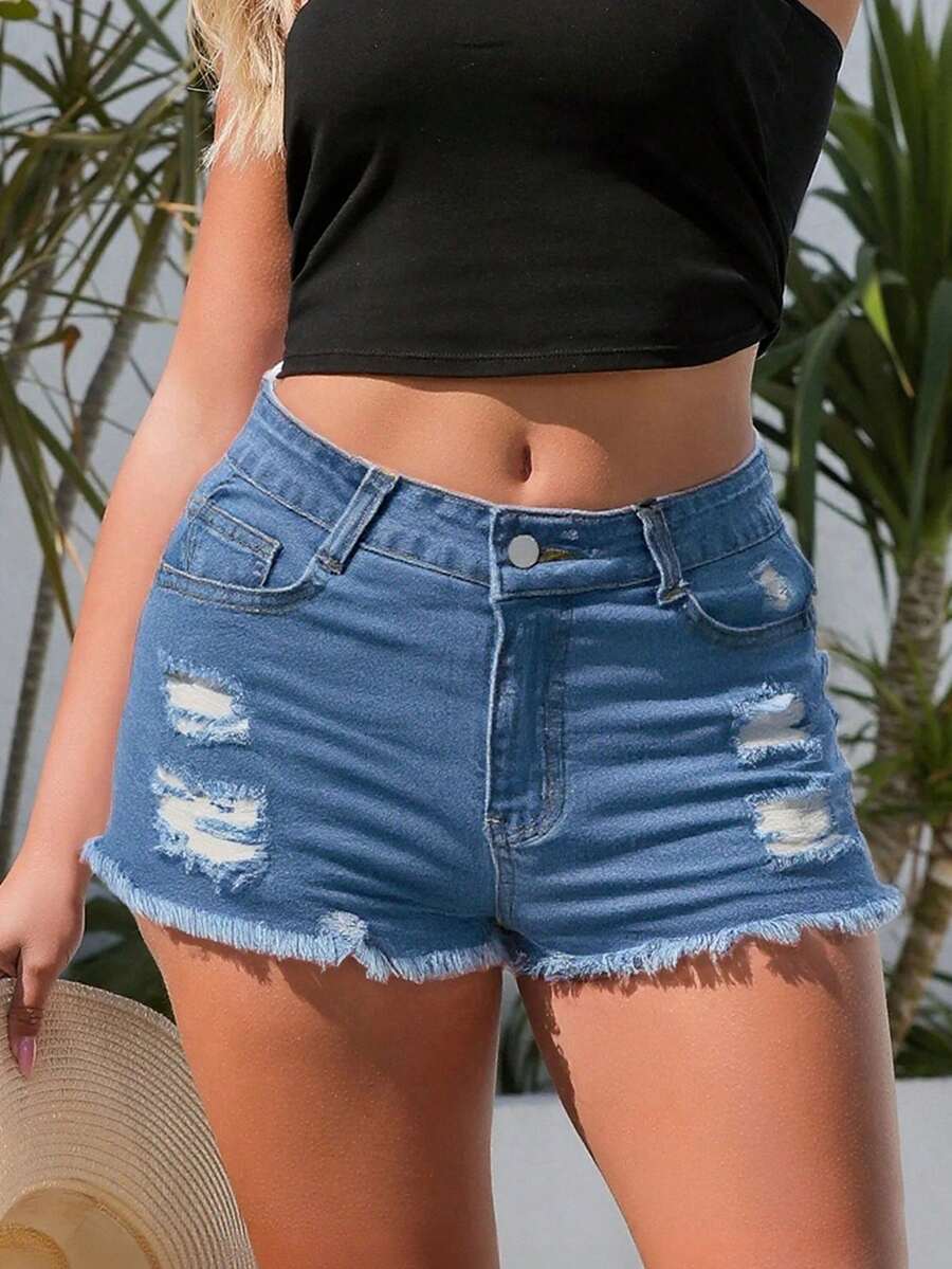 Shorts de Jeans Femininos com  - Shorts Denim Frayed avaliação e preço