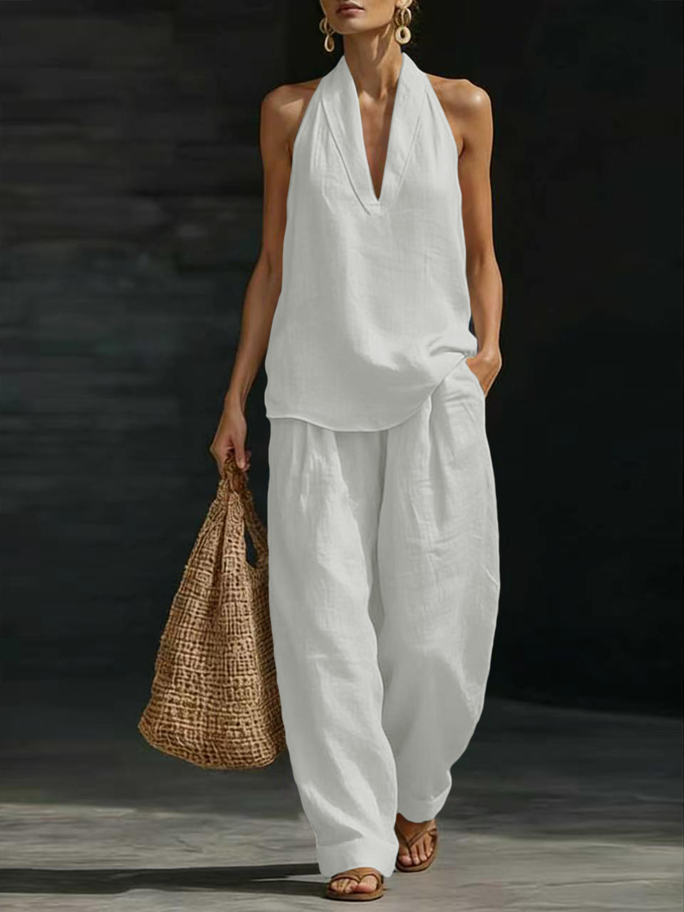 Conjunto Feminino de Linho 2 P - Linen Pant Wide avaliação e preço